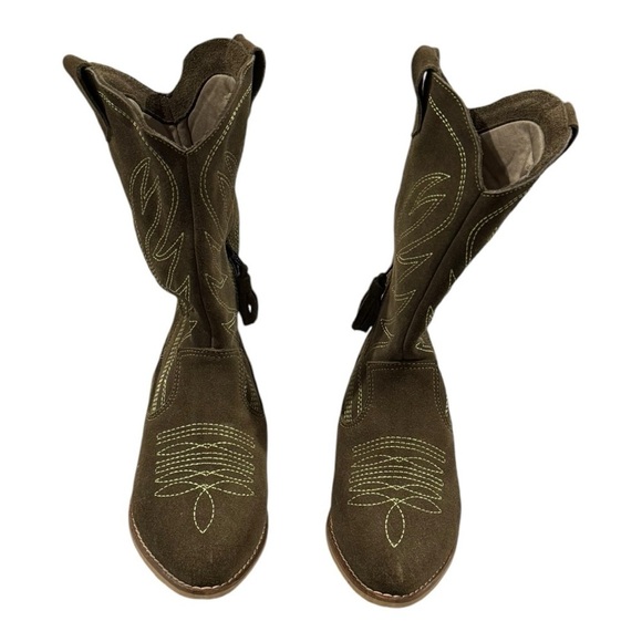 SILVIA COBOS Rodeo Olive Green Suede Cowboy Boots Size 7 - Picture 5 of 9